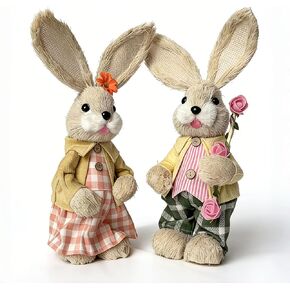 تماثيل أرنب عيد الفصح - 30.48 سم، أصفر، عبوتان - تماثيل أرنب السيزال وأرنب أرنب المزارع لتزيين طاولة الحديقة وديكور الحفلات الخارجية in Kuwait