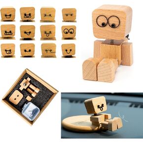 Shaking Feet Wooden Man Figurine with Spring Legs, Cute Wobbly Wooden Statue for Car Dashboard & Desk Decor, Customizable Face Expression Doll with Storage Box, Fun Gift for Drivers & Friends in Saudi Arabia