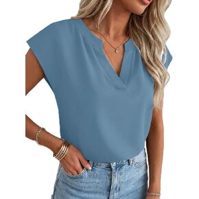 Funlingo Women's Cap Sleeve V Neck Tops Dressy Casual Chiffon Blouses Summer Work Shirts for Business 2026 in Kuwait