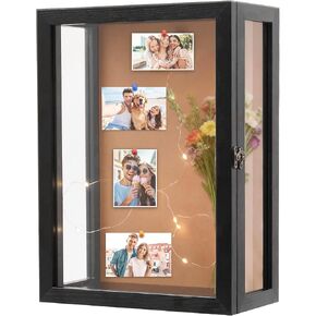 Acrylic 11x15 Inch Deep Shadow Box Frame Wall Mounted,Depth 5 Inch Display Case,Three-Sided Premium Clear Acrylic Viewing Panels,Include a Warm LED Light Strip Black in Saudi Arabia