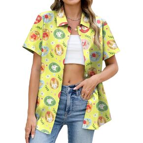 Easter Shirts for Women Easter Bunny Shirt Funny Rabbit Graphic Festival Party Short Sleeve Button Up Tops in Saudi Arabia