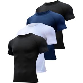 HOPLYNN 4/5 Pack Workout Compression Shirts Men Long/Short Sleeve Rash Guard Athletic Undershirt Gear T Shirt for Sports in Kuwait