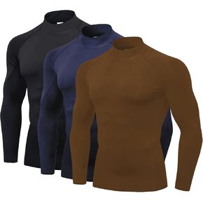 3 Pack Turtleneck Compression Shirts for Men Long Sleeve Athletic Running Tops Football Baselayer Shirts Running Undershirt in Kuwait