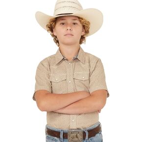 Cody James Boys' Grill and Greet Medallion Print Short Sleeve Snap Western Shirt - CBSP25W7-TAN Medium US in Saudi Arabia