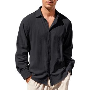 Cotton Linen Shirt Men Button Down Solid Mens Summer Casual Beach Hawaiian Shirts in Saudi Arabia