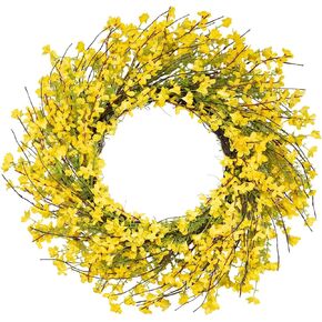 إكليل ربيعي مقاس 60.96 سم للباب الأمامي، إكليل زهرة فورسيثيا الصفراء الاصطناعية لجميع الفصول - ديكور داخلي وخارجي للمزرعة للشرفة والجدار وعيد الفصح والصيف in Kuwait