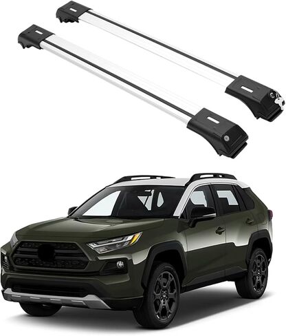 ERKUL Roof Rack Cross Bars for Toyota RAV4 2019-2025 Adventure/TRD Offroad/Hybrid Woodland | Aluminum Crossbars with Anti-Theft Lock for Rooftop | Compatible with Raised Rails - Black in Kuwait