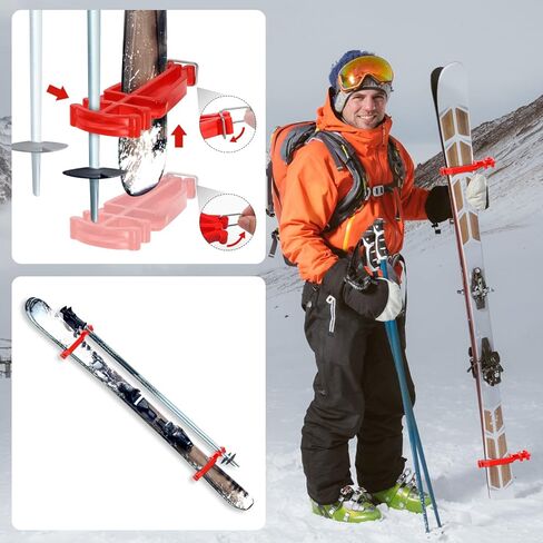 Cross Country Skis and Poles Holder, Universal Ski Pole Clips Holder Ski Pole Carrier Ski Accessories, 1 Pair, Red in Saudi Arabia