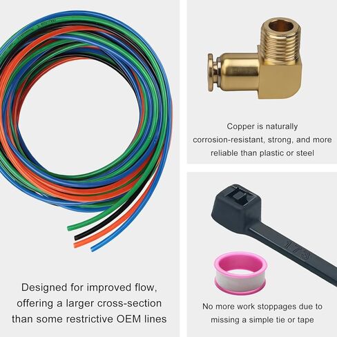for 13 15 18 Eaton Fuller Transmissions Air Line Kit Includes 4 PU Lines, 6 Straight & 3 90-Degree Copper Fittings, 12 Ties & Teflon Tape in Kuwait