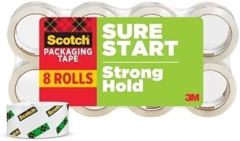 Scotch Sure Start Shipping Packaging Tape, 1.88" x 54.6 yd, Designed for Packing, Shipping and Mailing, No Splitting or Tearing, 3" Core, Clear, 8 Rolls (3450-8) in Kuwait