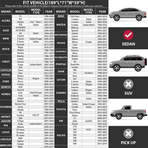 Car Cover Waterproof All Weather For Universal Sedan,Full Exterior Cover with Door Zipper and Cotton Lining,Outdoor Rain Sun Snow UV Protection, Indoor Dust and Scratch Resistant 3L+ (189*71*59 inch) in Saudi Arabia