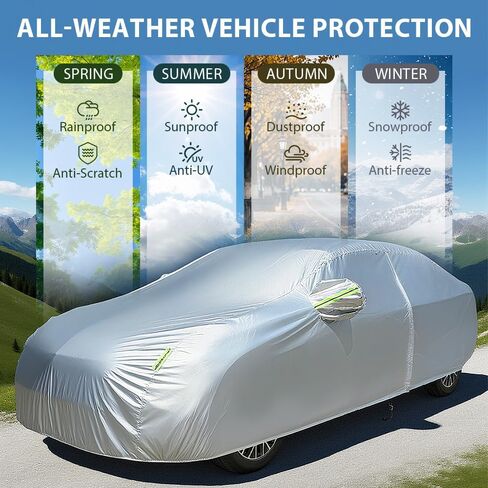 Car Cover Waterproof All Weather For Universal Sedan,Full Exterior Cover with Door Zipper and Cotton Lining,Outdoor Rain Sun Snow UV Protection, Indoor Dust and Scratch Resistant 3L+ (189*71*59 inch) in Saudi Arabia