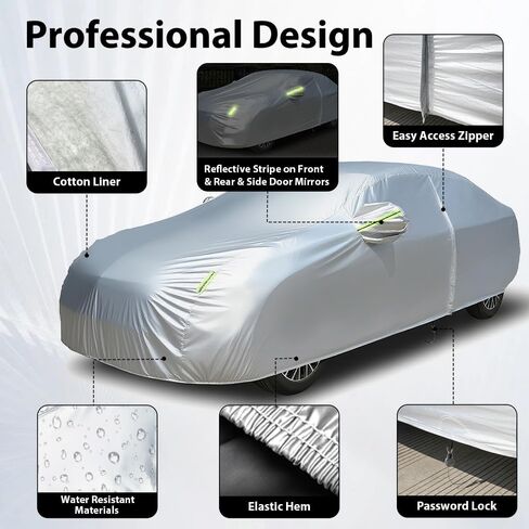 Car Cover Waterproof All Weather For Universal Sedan,Full Exterior Cover with Door Zipper and Cotton Lining,Outdoor Rain Sun Snow UV Protection, Indoor Dust and Scratch Resistant 3L+ (189*71*59 inch) in Saudi Arabia