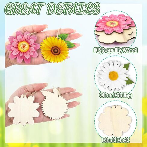 32 Pcs Wooden Flower Spring Ornaments for Tree, Sunflower Daisy Spring Summer Hanging Decorations, Tree Ornaments for Birthday Wedding Baby Shower Party Decoration in Saudi Arabia