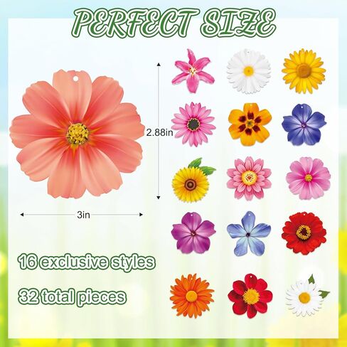 32 Pcs Wooden Flower Spring Ornaments for Tree, Sunflower Daisy Spring Summer Hanging Decorations, Tree Ornaments for Birthday Wedding Baby Shower Party Decoration in Saudi Arabia