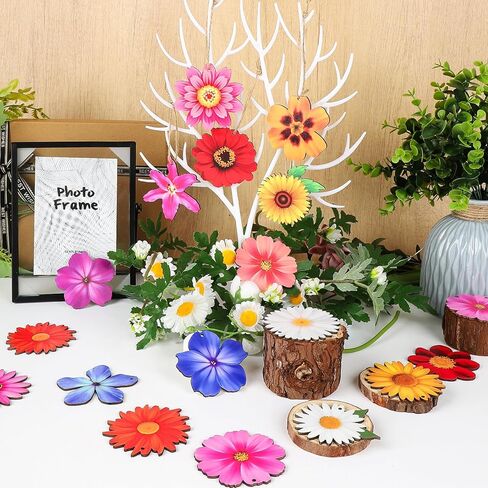 32 Pcs Wooden Flower Spring Ornaments for Tree, Sunflower Daisy Spring Summer Hanging Decorations, Tree Ornaments for Birthday Wedding Baby Shower Party Decoration in Saudi Arabia
