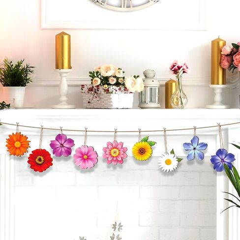 32 Pcs Wooden Flower Spring Ornaments for Tree, Sunflower Daisy Spring Summer Hanging Decorations, Tree Ornaments for Birthday Wedding Baby Shower Party Decoration in Saudi Arabia