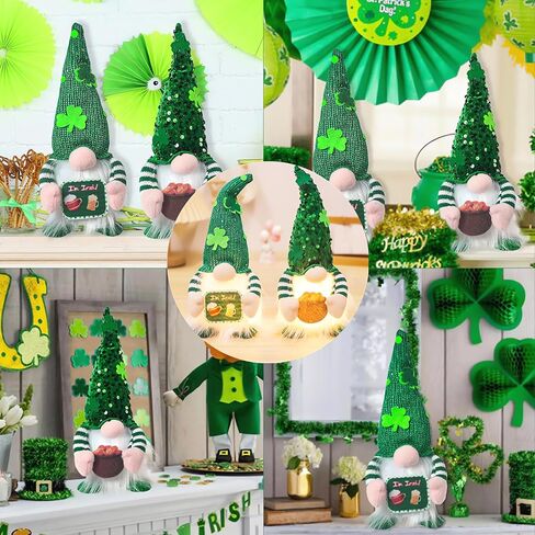 St Patricks Day Gnomes Plush with Light, 11inch St. Patrick's Day Irish Elf Tomte Gnome Decoration Ornaments Table Indoor Home Decor 2 Pack in Kuwait