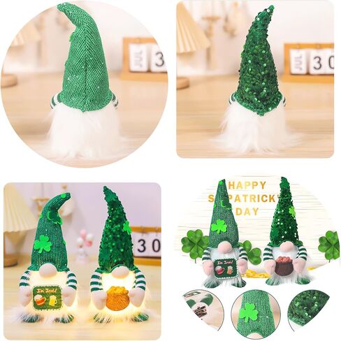 St Patricks Day Gnomes Plush with Light, 11inch St. Patrick's Day Irish Elf Tomte Gnome Decoration Ornaments Table Indoor Home Decor 2 Pack in Kuwait