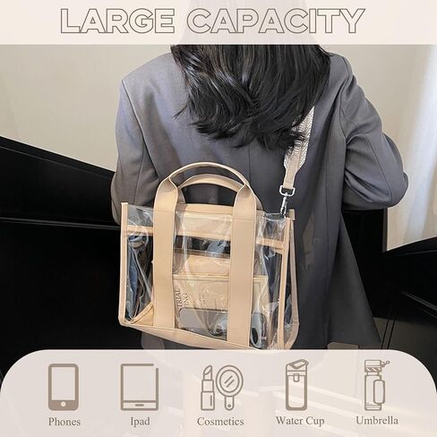 WREWING Clear Tote Bags for Women, Crossbody Bag with Adjustable Straps, Handbag with Small Purse for Travel Work Sport in Kuwait