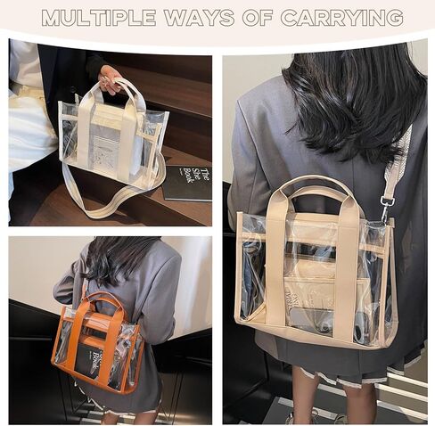 WREWING Clear Tote Bags for Women, Crossbody Bag with Adjustable Straps, Handbag with Small Purse for Travel Work Sport in Kuwait