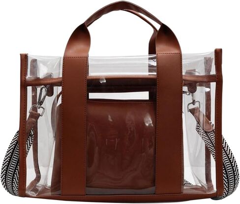 WREWING Clear Tote Bags for Women, Crossbody Bag with Adjustable Straps, Handbag with Small Purse for Travel Work Sport in Kuwait