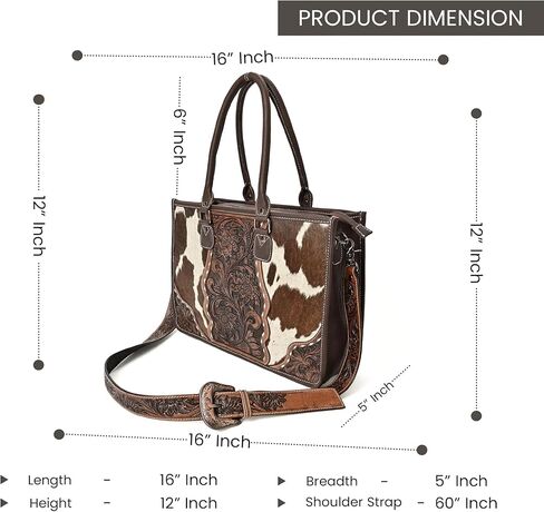 Merbaa Leather Tote Bag Western Cowhide Hair-On Tote Bag for Women Shoulder Bag Purse Handtooled With Adjustable Strap in Saudi Arabia