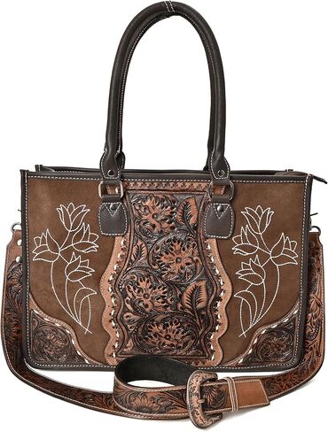 Merbaa Leather Tote Bag Western Cowhide Hair-On Tote Bag for Women Shoulder Bag Purse Handtooled With Adjustable Strap in Saudi Arabia