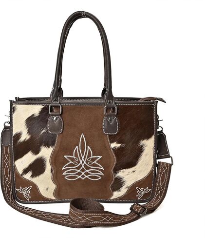 Merbaa Leather Tote Bag Western Cowhide Hair-On Tote Bag for Women Shoulder Bag Purse Handtooled With Adjustable Strap in Saudi Arabia