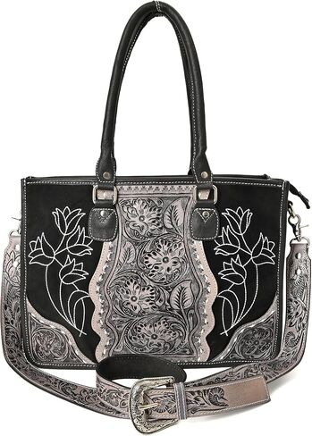 Merbaa Leather Tote Bag Western Cowhide Hair-On Tote Bag for Women Shoulder Bag Purse Handtooled With Adjustable Strap in Saudi Arabia
