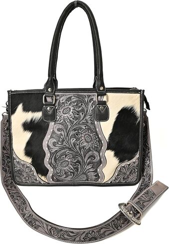 Merbaa Leather Tote Bag Western Cowhide Hair-On Tote Bag for Women Shoulder Bag Purse Handtooled With Adjustable Strap in Saudi Arabia