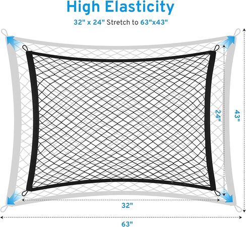 Cargo Net for SUV Rear Trunk Bed Compatible with Acura RDX MDX TLX Integra Tsx TL 2000-2025 2026 Accessories Elastic Netting Cover Net Stretchable Mesh Organizer 32" x 24" Stretch to 63"x43" in Kuwait