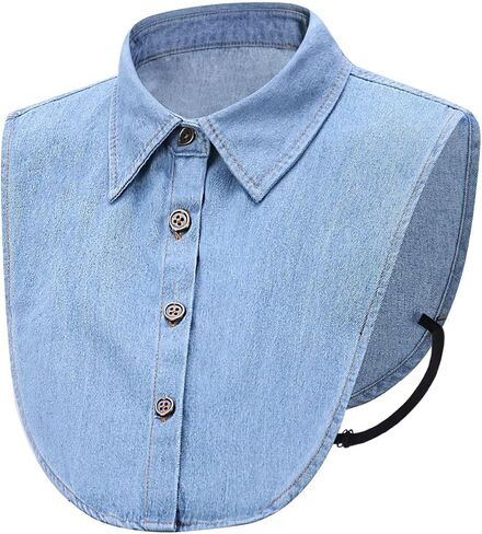 Stylish Unisex Dickey Collar Half Shirt Blouse - Peter Pan Faux Collar Denim for Women & Men (Blue) in Kuwait