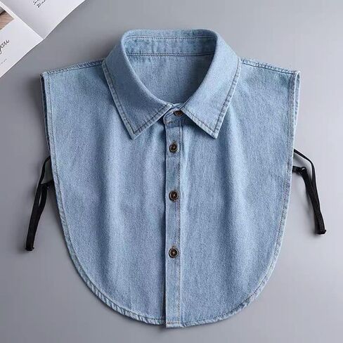 Stylish Unisex Dickey Collar Half Shirt Blouse - Peter Pan Faux Collar Denim for Women & Men (Blue) in Kuwait