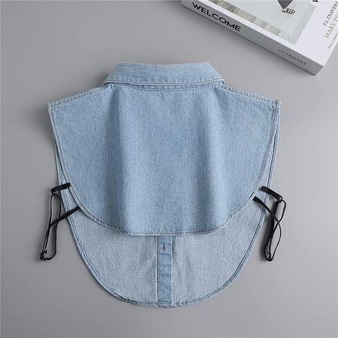 Stylish Unisex Dickey Collar Half Shirt Blouse - Peter Pan Faux Collar Denim for Women & Men (Blue) in Kuwait