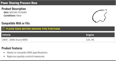 Power Steering Pressure Hose - Compatible with 2003-2006 Acura MDX 3.5L V6 in Saudi Arabia