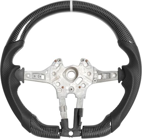 Carbon Fiber Steering Wheel for BMW 14-17 M5 F10 F12 F13 F30 F06 F07 D-Shaped Flat-Bottom with Nappa Perforated Leather White Stitching White Positioning Line in Kuwait