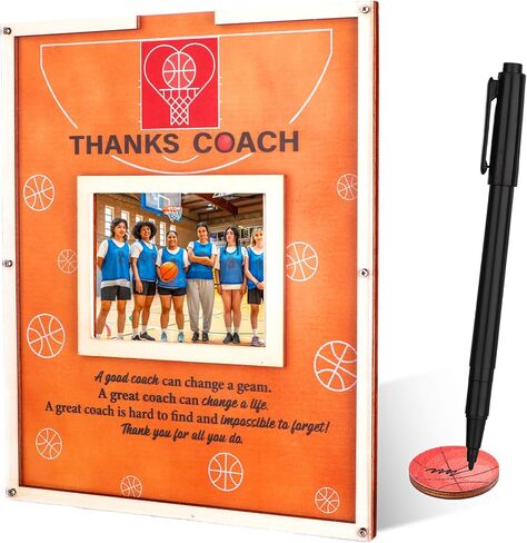 Basketball Frame Coach Gift with 13 Basketball Wood Chips Signature Pen for Women Men Team Player Hockey Cheer Coach Graduation Coach Frame Gifts ThanksCoach Gift in Kuwait