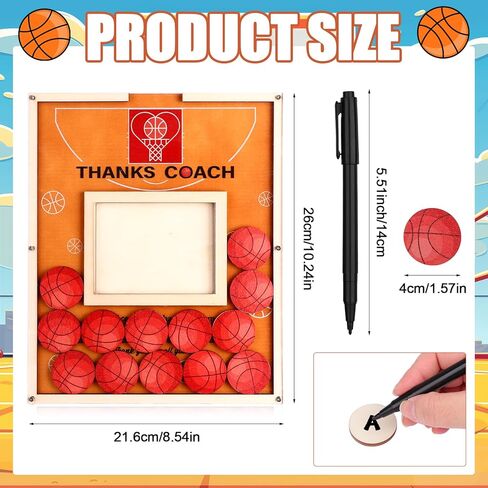 Basketball Frame Coach Gift with 13 Basketball Wood Chips Signature Pen for Women Men Team Player Hockey Cheer Coach Graduation Coach Frame Gifts ThanksCoach Gift in Kuwait