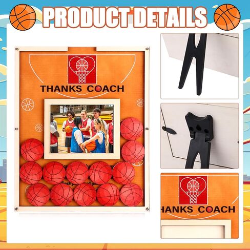 Basketball Frame Coach Gift with 13 Basketball Wood Chips Signature Pen for Women Men Team Player Hockey Cheer Coach Graduation Coach Frame Gifts ThanksCoach Gift in Kuwait