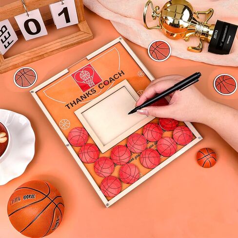 Basketball Frame Coach Gift with 13 Basketball Wood Chips Signature Pen for Women Men Team Player Hockey Cheer Coach Graduation Coach Frame Gifts ThanksCoach Gift in Kuwait