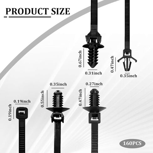 160PCS Car Cable Tie Buckle Zip Tie Clips, Nylon Self-Locking Vehicle Rivet Push Mount Zip Ties, Multifunctional Auto Fasteners Wire Harness Clips, Universal for SUV RV Truck in Kuwait