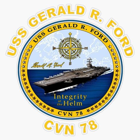 Leyland Designs USS Gerald R. Ford (Cvn-78) Crest for Dark Colors Sticker Outdoor Rated Vinyl Sticker Decal for Windows, Bumpers, Laptops or Crafts 5" in Kuwait