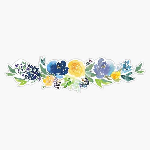 Watercolor Blue Yellow Flower Arrangement Vinyl Sticker Waterproof Bumper Sticker Laptop Window Decal 5" in Saudi Arabia