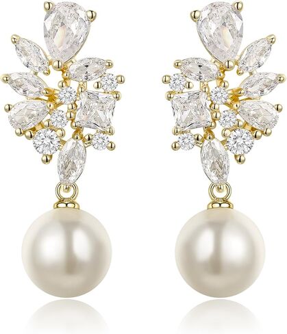 EVER FAITH Elegant Marquise Teardrop Cubic Zirconia Floral Faux Pearl Wedding Stud Earrings Bridal Prom Jewelry for Women Bride in Saudi Arabia