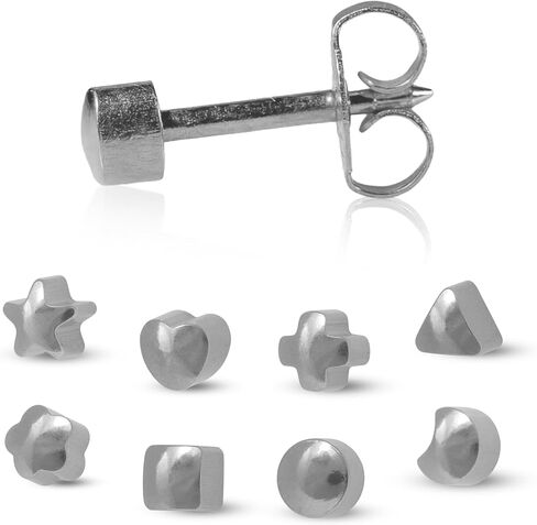 أقراط كافلون مطلية بالذهب عيار 24 قيراط / ستانلس ستيل بأشكال متنوعة 4 ملم | مجوهرات أذن آمنة من النيكل ولا تسبب الحساسية | أشكال مختلطة مع ظهر فراشة آمن | ترصيع ثقب فضي مصقول | حزمة من 12 in Kuwait