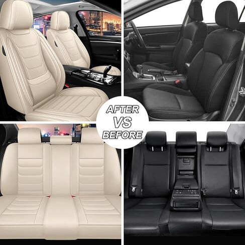 غطاء مقعد السيارة مجموعة كاملة لأغطية مقاعد Subaru Ascent 2019-2025، أغطية مقاعد جلدية نابا مقاومة للماء للسيارات، متوافقة مع الوسائد الهوائية، أغطية مقاعد السيارات العالمية (الصف الأمامي القياسي / البيج) in Kuwait