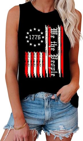 الولايات المتحدة الأمريكية تانك الأعلى المرأة 4 يوليو قمصان العلم الأمريكي نجوم المشارب التي شيرت الوطنية تانك in Kuwait