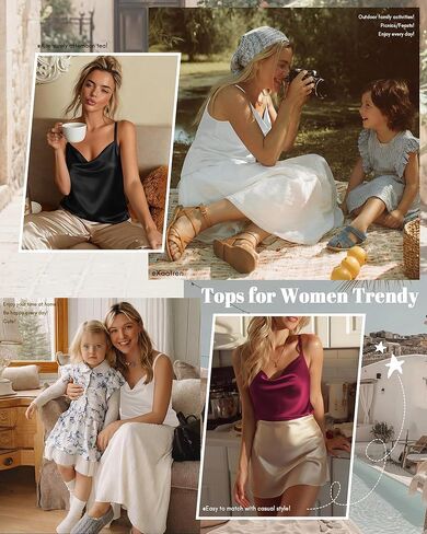 3 Pack Women's Silk Satin Camisole Cowl Neck Tank Tops Adjustable Spaghetti Strap Sleeveless Blouses Summer 2026(Black, White, Rose Red,Small) in Saudi Arabia
