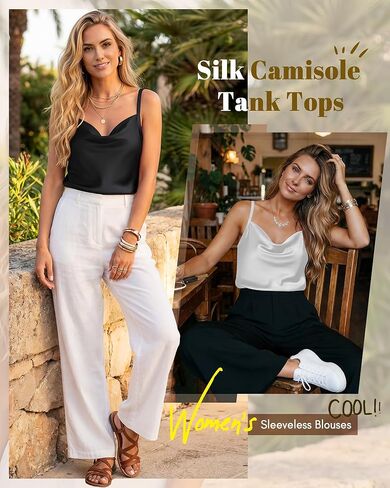 3 Pack Women's Silk Satin Camisole Cowl Neck Tank Tops Adjustable Spaghetti Strap Sleeveless Blouses Summer 2026(Black, White, Rose Red,Small) in Saudi Arabia